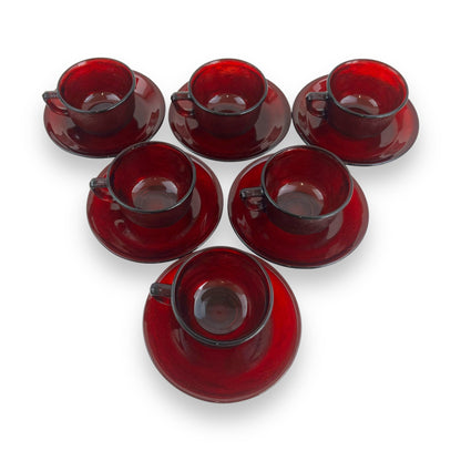 Arcoroc Sierra Ruby Red Cup and Saucer set of 6