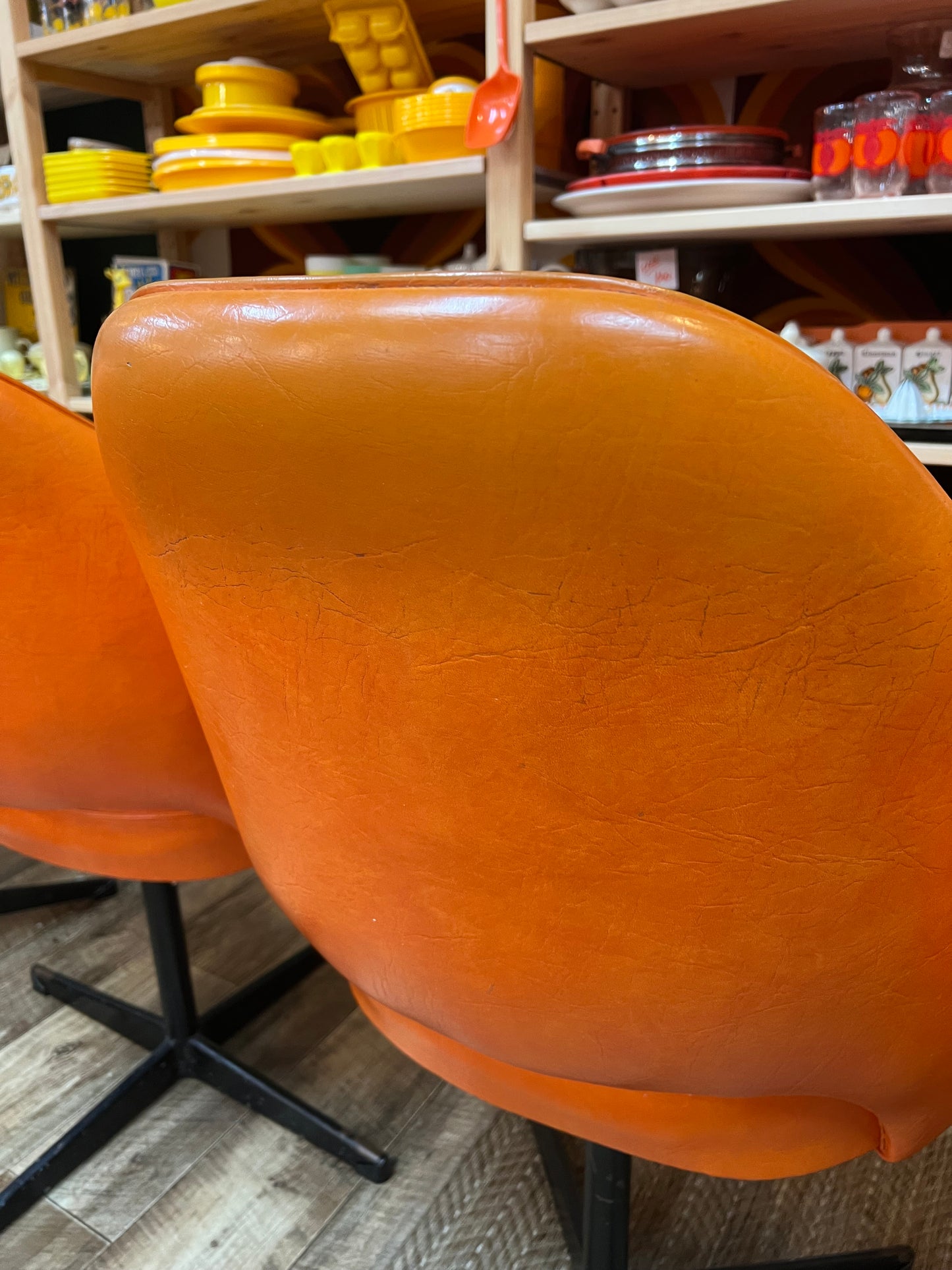 Set of 4 Retro Orange Swivel Dining Chairs