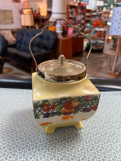Sadler Fruit Design Biscuit Jar with Chrome Lid & Handle – Made in England