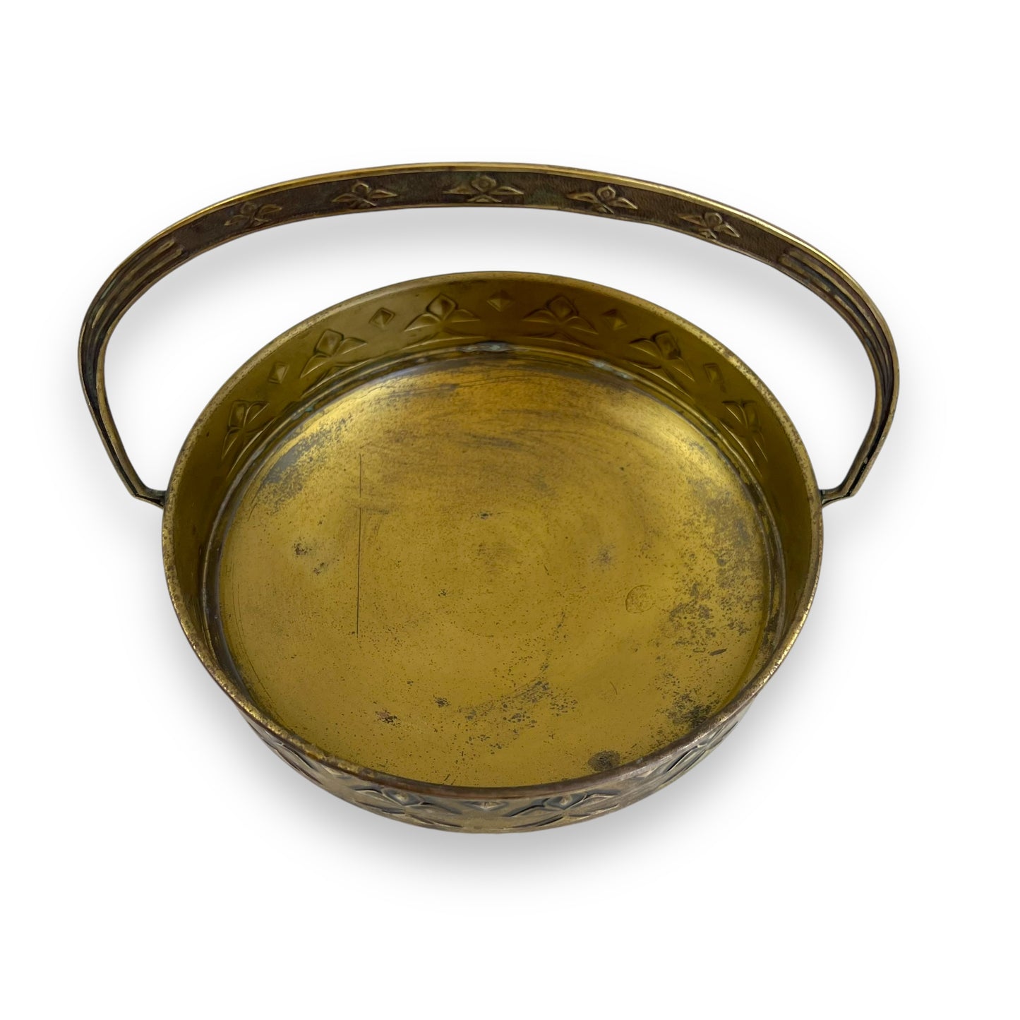 Brass Basket with Handle - Embossed Design