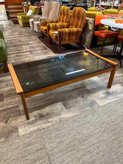 Tessa T21 Coffee Table | Mid Century Smoked Glass & Timber Coffee Table