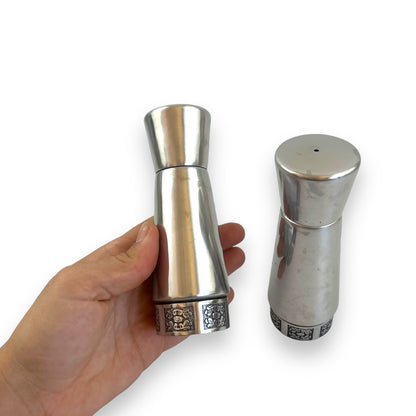 Stainless Steel Salt and Pepper Shakers with Ornate Floral Trim by Wiltshire