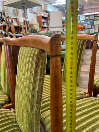 Set of 6 Vintage Burgess Dining Chairs | Mid Century Timber & Green Velvet