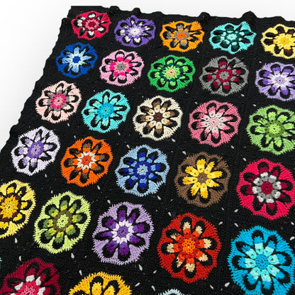 Bright Multicolour Flower Motif Crochet Blanket