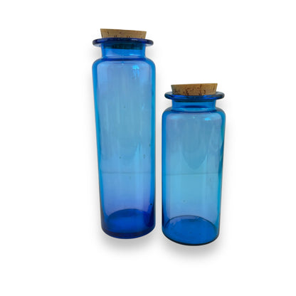 Blue glass jar set of 2 with cork lids