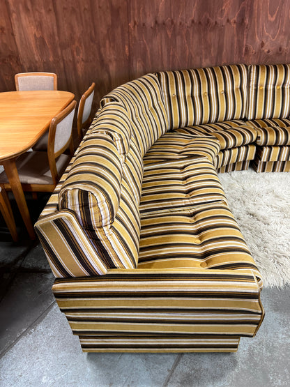Mustard, Black & Cream Striped Velour Corner Lounge Suite