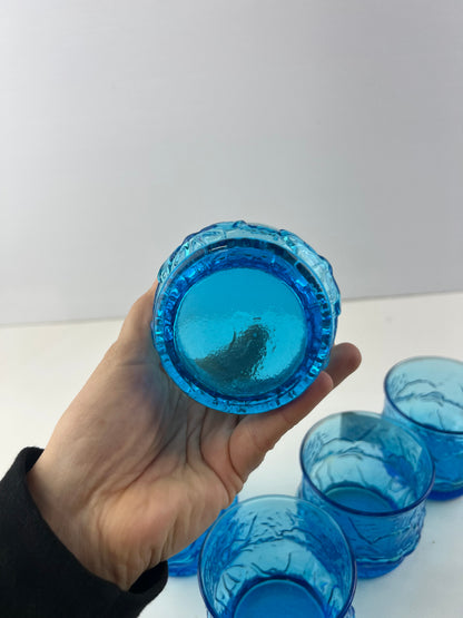 Anchor Hocking Rainflower Laser Blue Glasses- Set of 5 Vintage 1970s