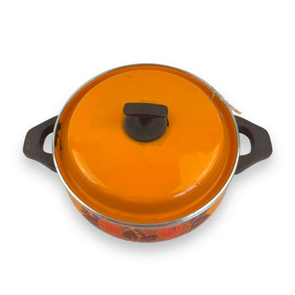 Orange Flower Enamel Large Cooking Pot with Lid