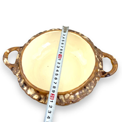 Brown and white glaze drip baking dish with hot pot stand