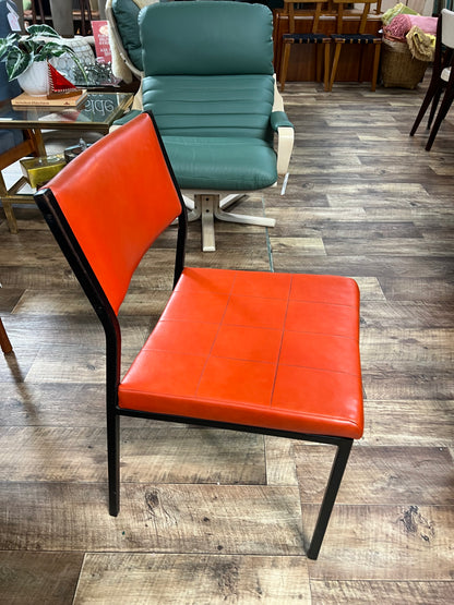 Orange Vinyl Dining Chair – Black Metal Frame