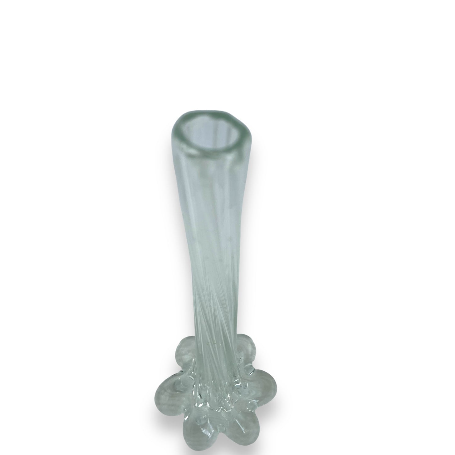 Elephant Foot Bud Vase, Elegant Twisted Ribbed Neck, Vintage Glass