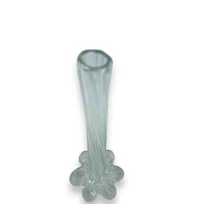 Elephant Foot Bud Vase, Elegant Twisted Ribbed Neck, Vintage Glass
