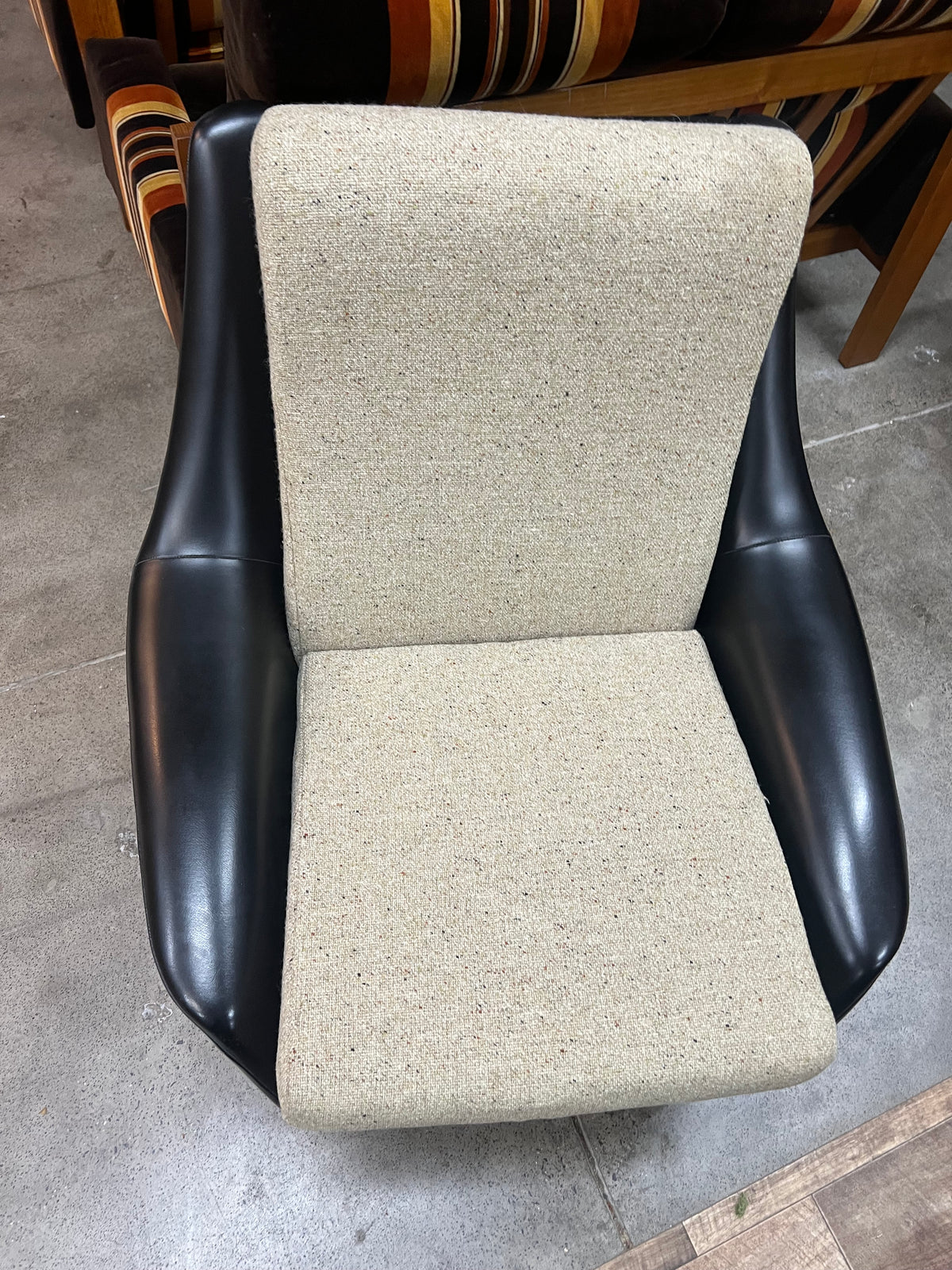 #1 Danish Deluxe Armchair – Black Vinyl & Cream Upholstery