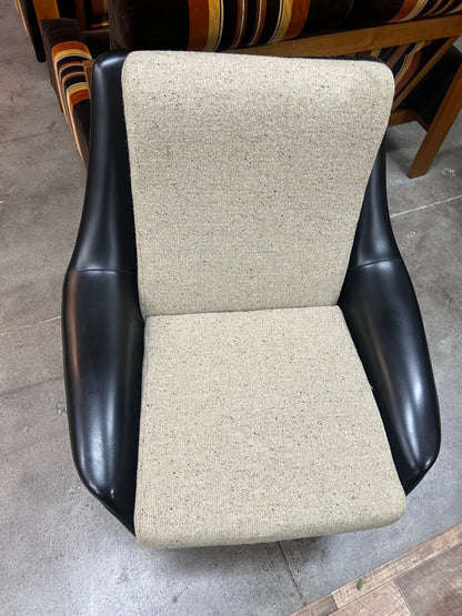 #1 Danish Deluxe Armchair – Black Vinyl & Cream Upholstery