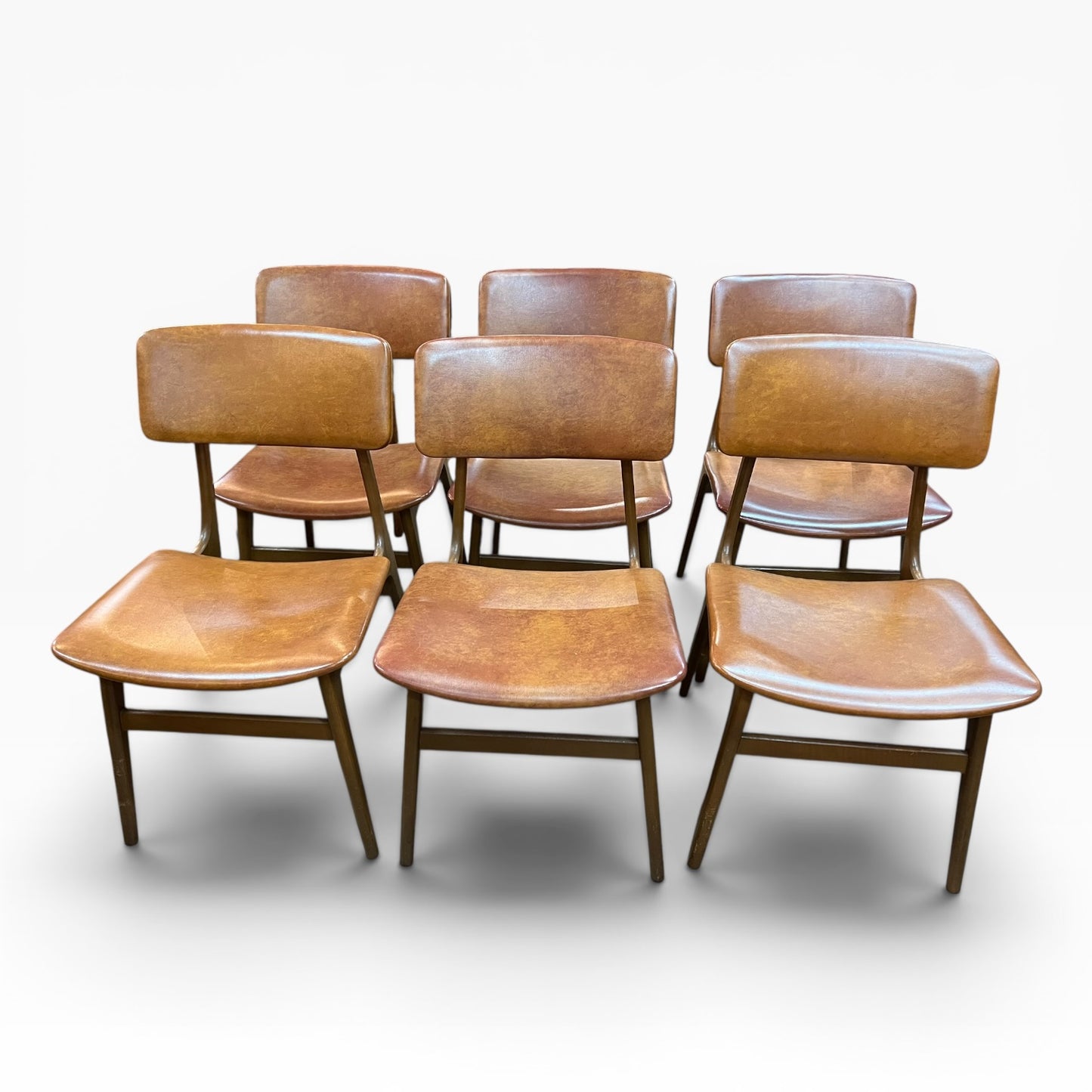 Set of 6 HiFi Mid Century Dining Chairs with brown upholstery