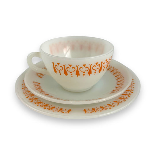 Termo-Rey Orange & white Cup & Plate Trio - Made in Brazil