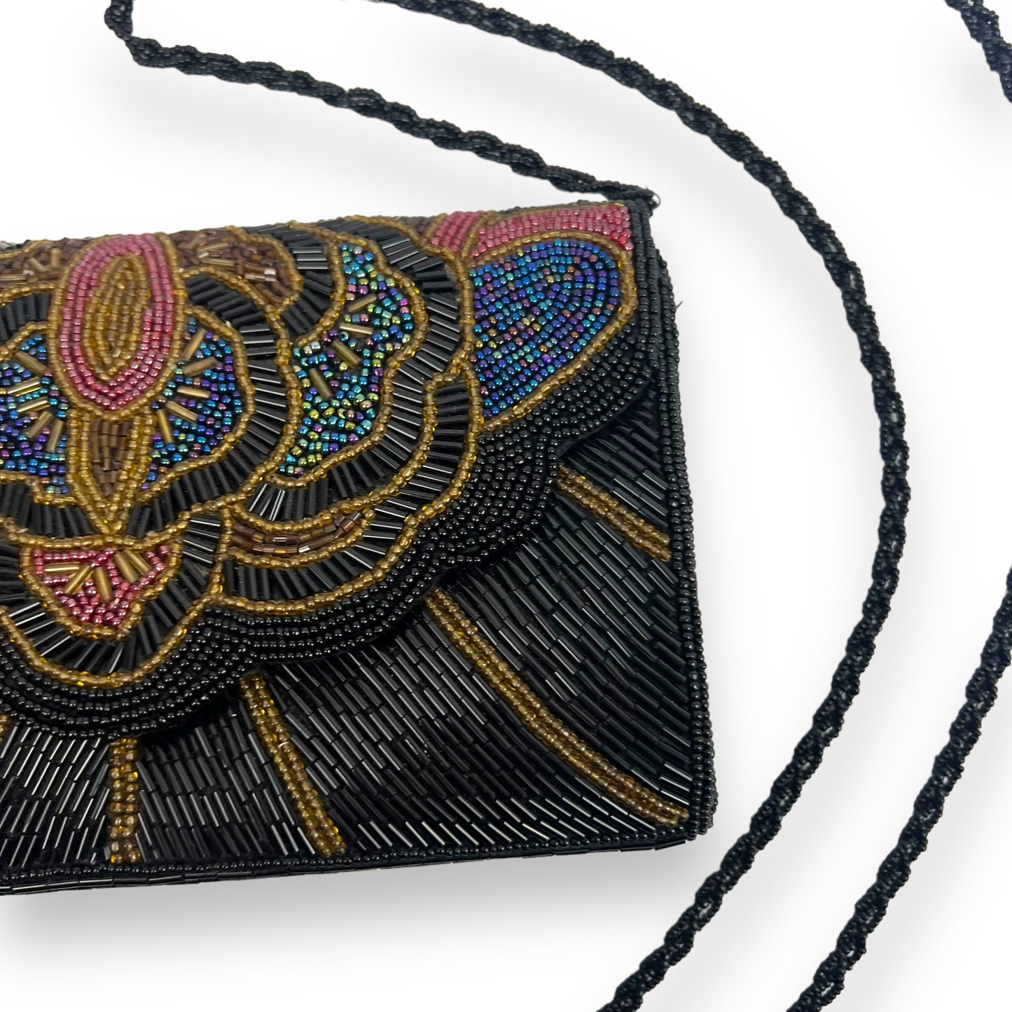 Black, red, green & blue beaded bag