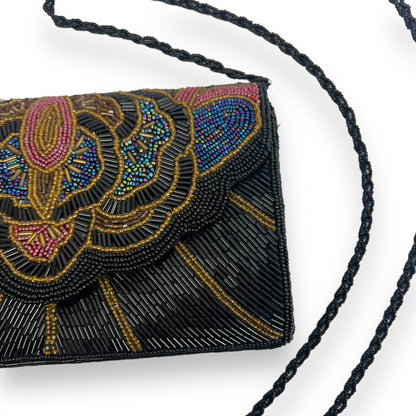 Black, red, green & blue beaded bag