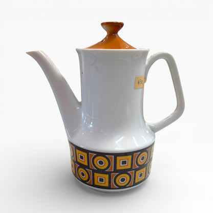 1970s Retro Coffee Pot – Geometric Pattern Ceramic Coffee Server – Made in Japan