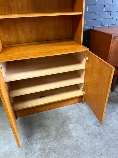 Mid-Century Display Cabinet with Glass Sliding Doors & bottom Storage cupboards
