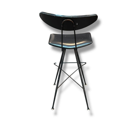 WD Wallace Mid-Century Atomic Bar Stool – Black Vinyl & Wrought Iron Frame
