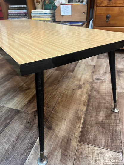 Mid Century Modern Blonde Veneer Coffee Table with Black Metal Legs