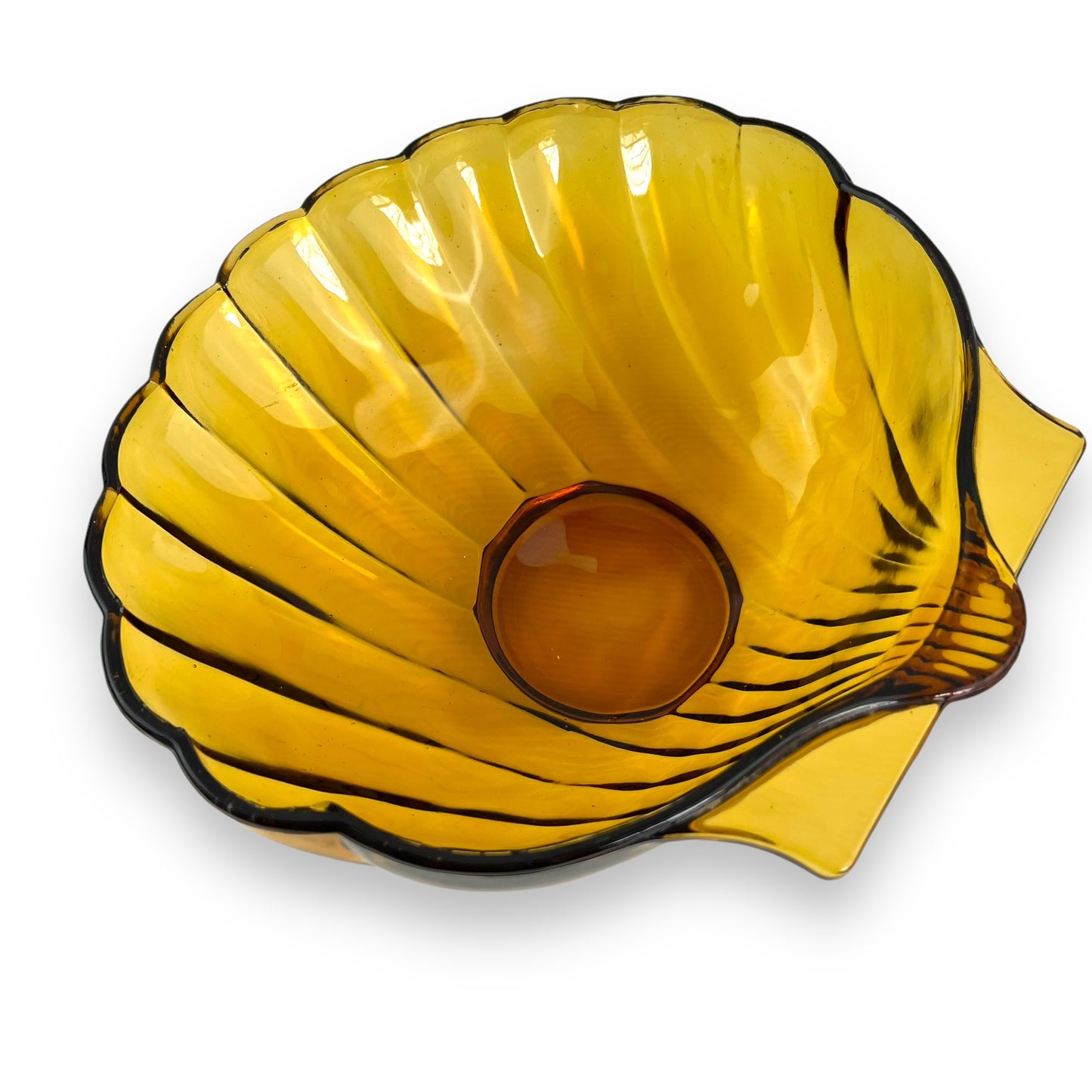 Large Amber Glass Shell Shape Serving Bowl