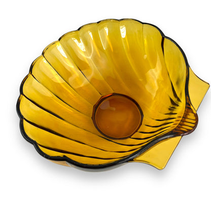 Large Amber Glass Shell Shape Serving Bowl