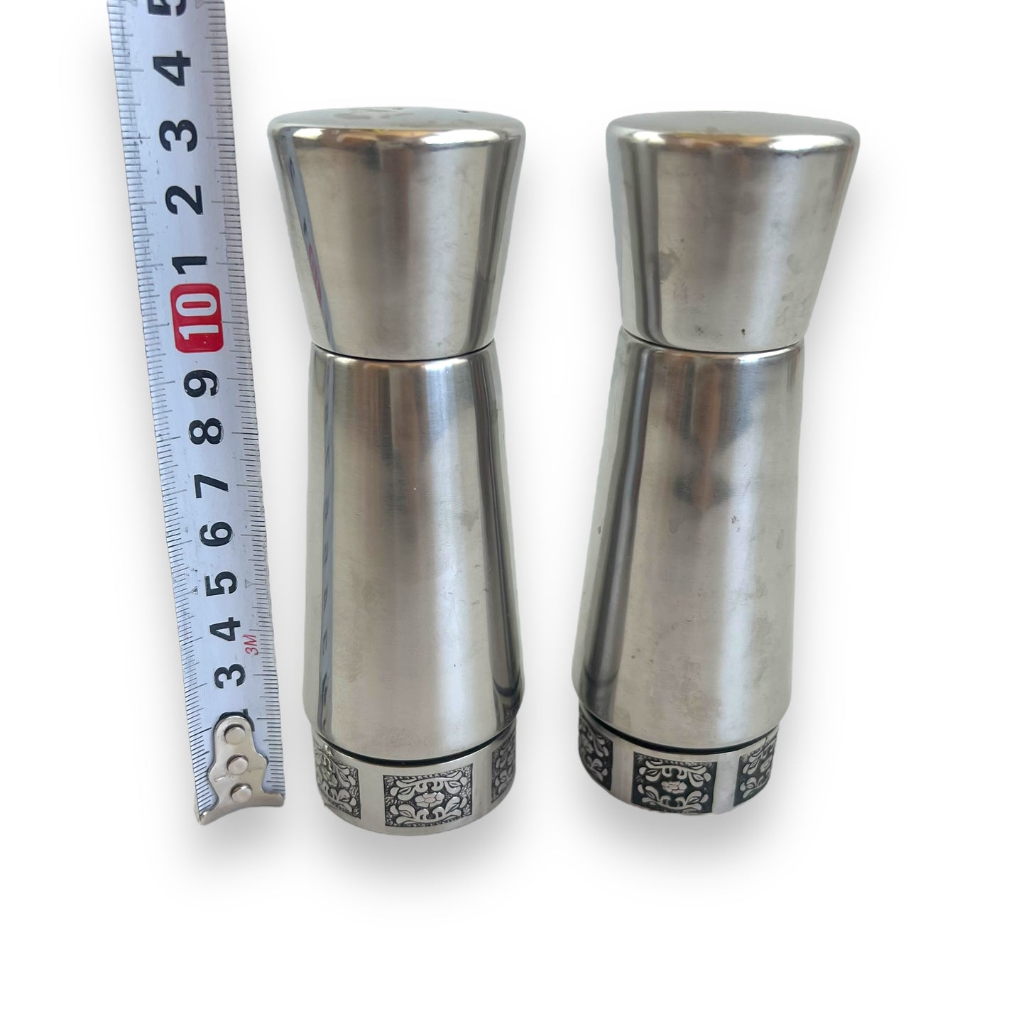 Stainless Steel Salt and Pepper Shakers with Ornate Floral Trim by Wiltshire