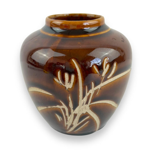 Brown Vase Etched Grass Design