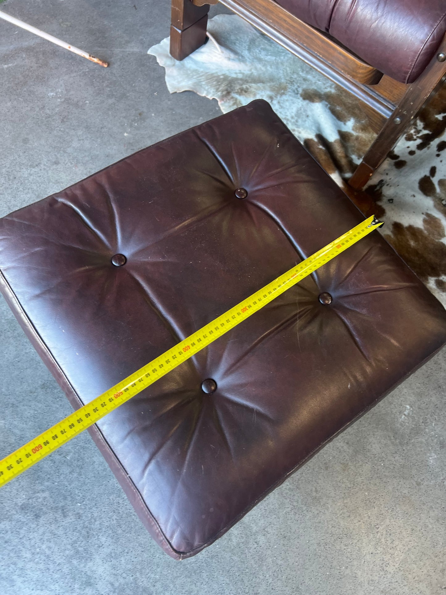 Davis Furniture Leather Footstool – Solid Timber Base