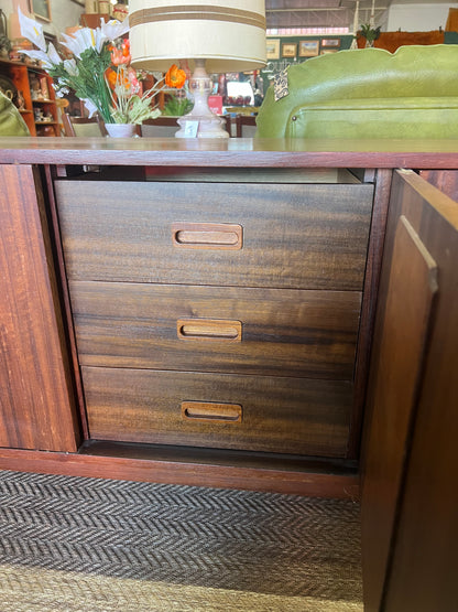 Avalon Mid Century Walnut Sideboard / Buffet Cabinet with Carved Doors
