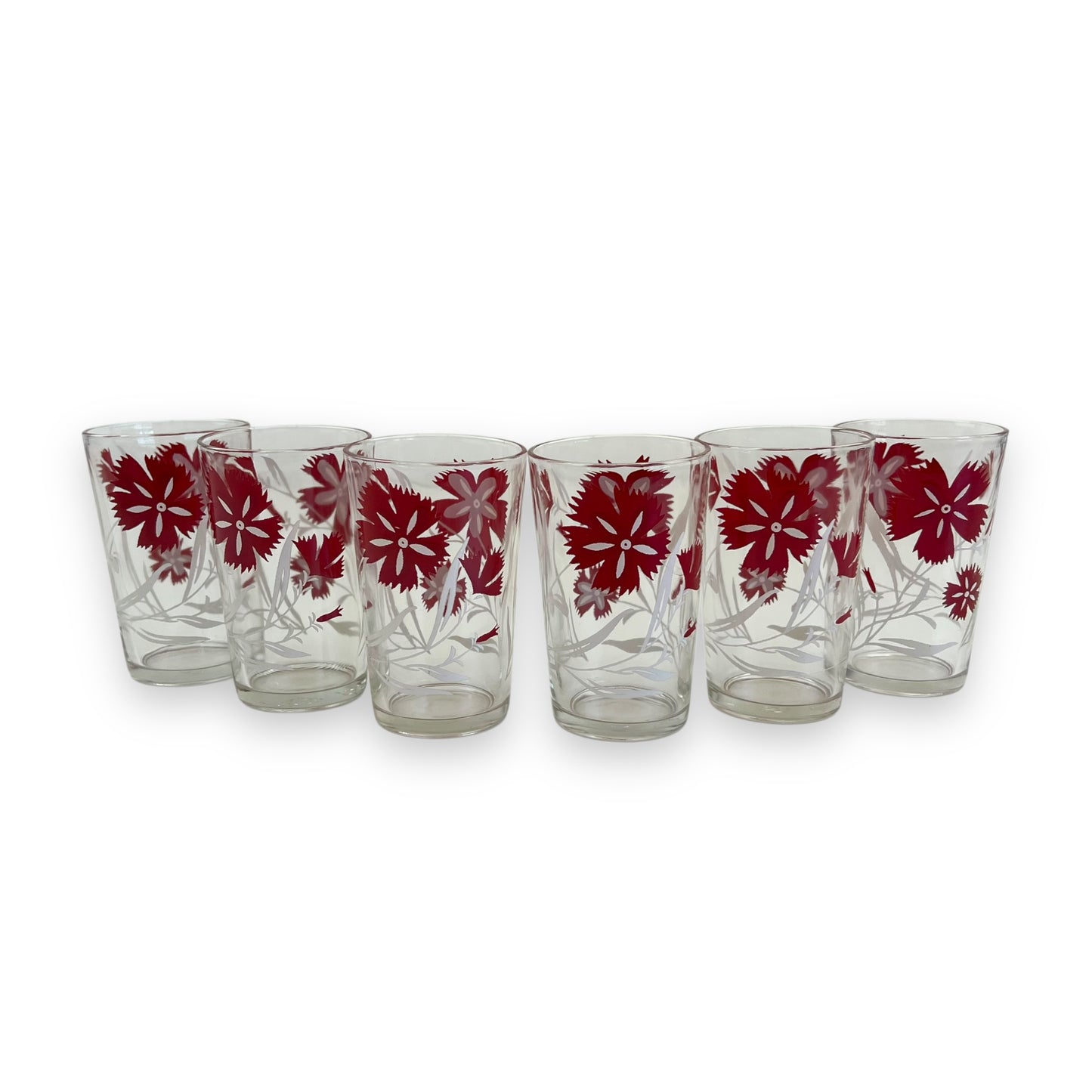 Red and white flower glass set of 6