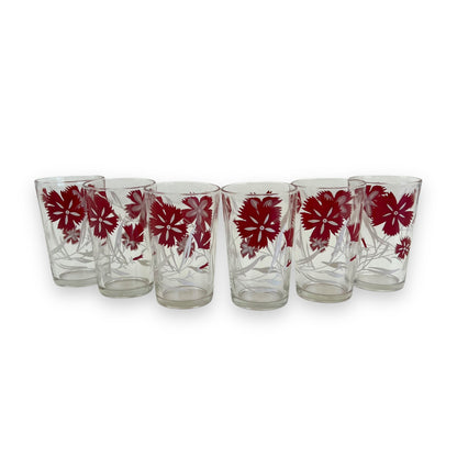 Red and white flower glass set of 6