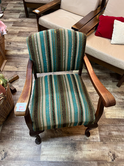 Vintage Blue Striped Timber Armchair