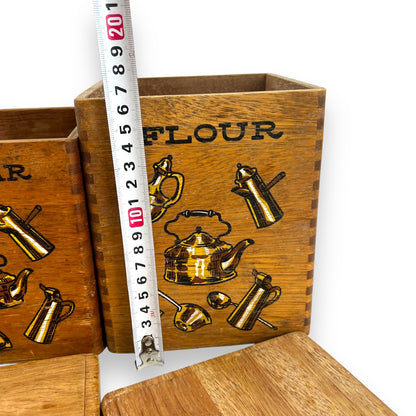 Wooden Kitchen Canister Set - Tea, Coffee, Sugar, Flour