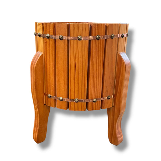Timber Barrel-Style Planter with Brass Stud Detailing
