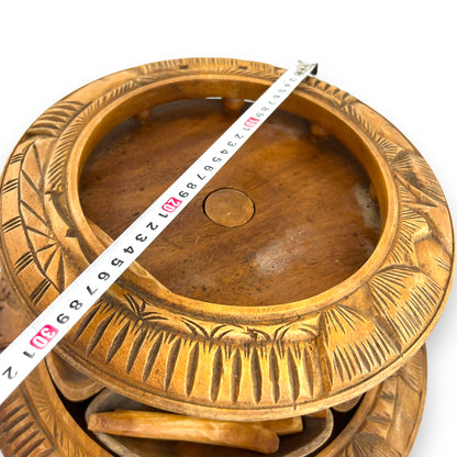 Wooden Tiki Monkey Pod Two Tier Lazy Susan Server