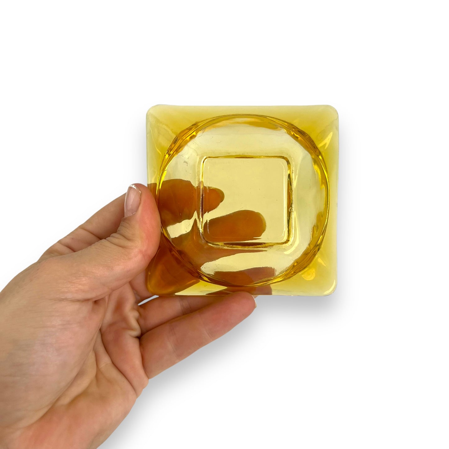 Yellow glass square ashtray