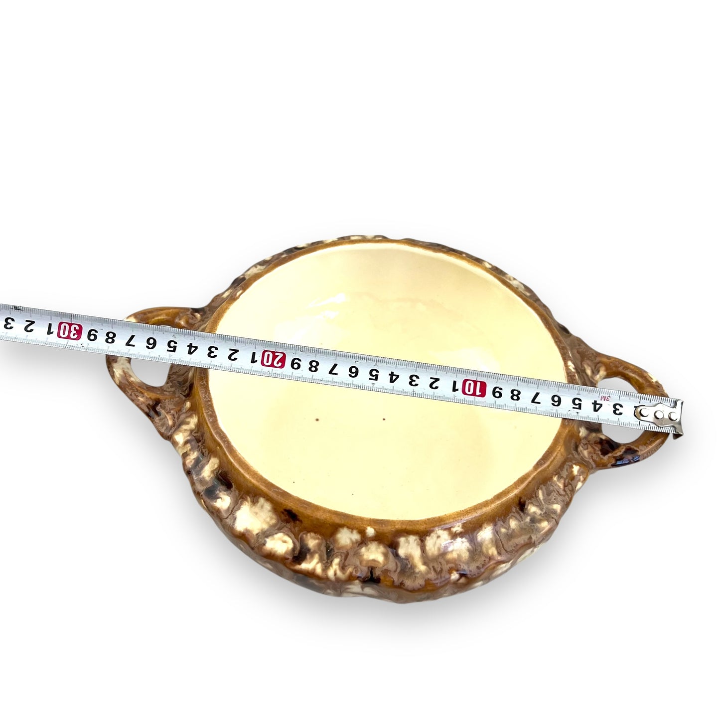 Brown and white glaze drip baking dish with hot pot stand