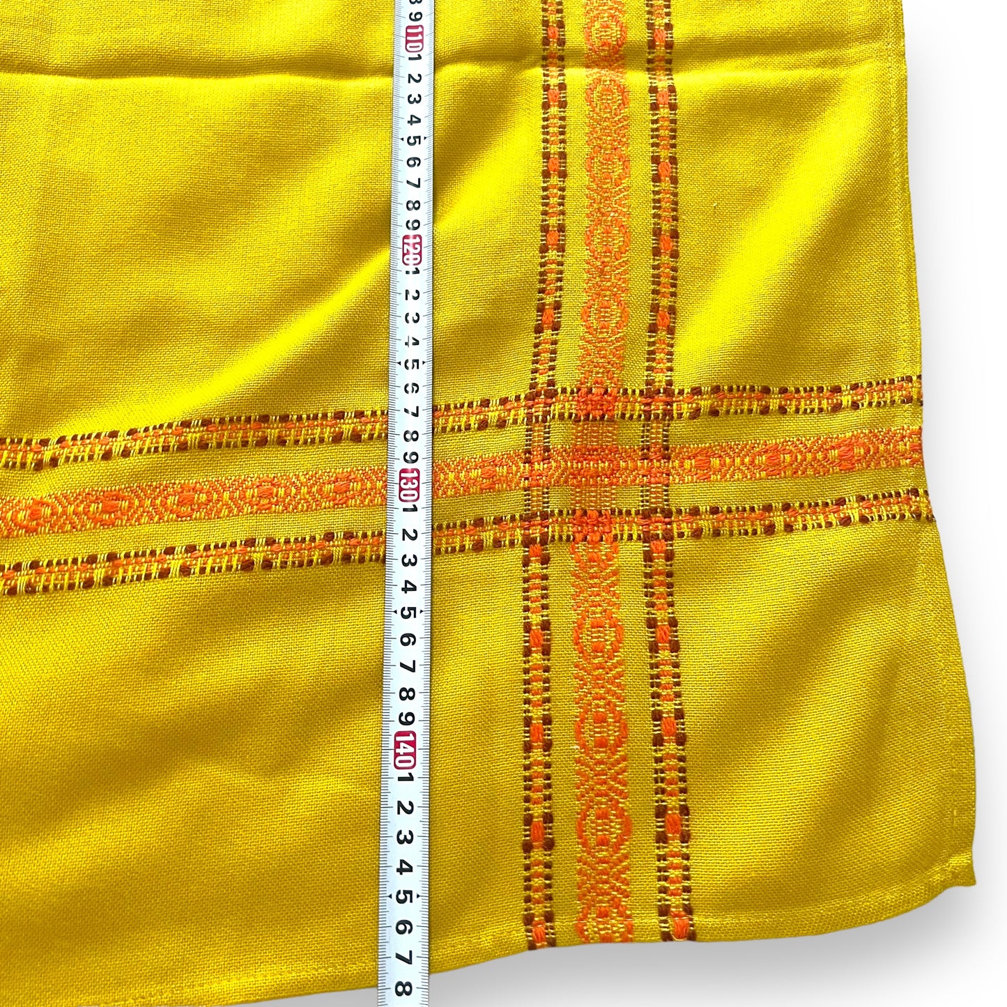 Retro Mustard Yellow With Orange striped pattern border tablecloth