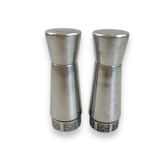 Stainless Steel Salt and Pepper Shakers with Ornate Floral Trim by Wiltshire