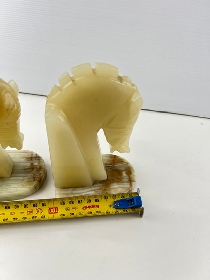 Carved Onyx Horse Head Bookends Pair