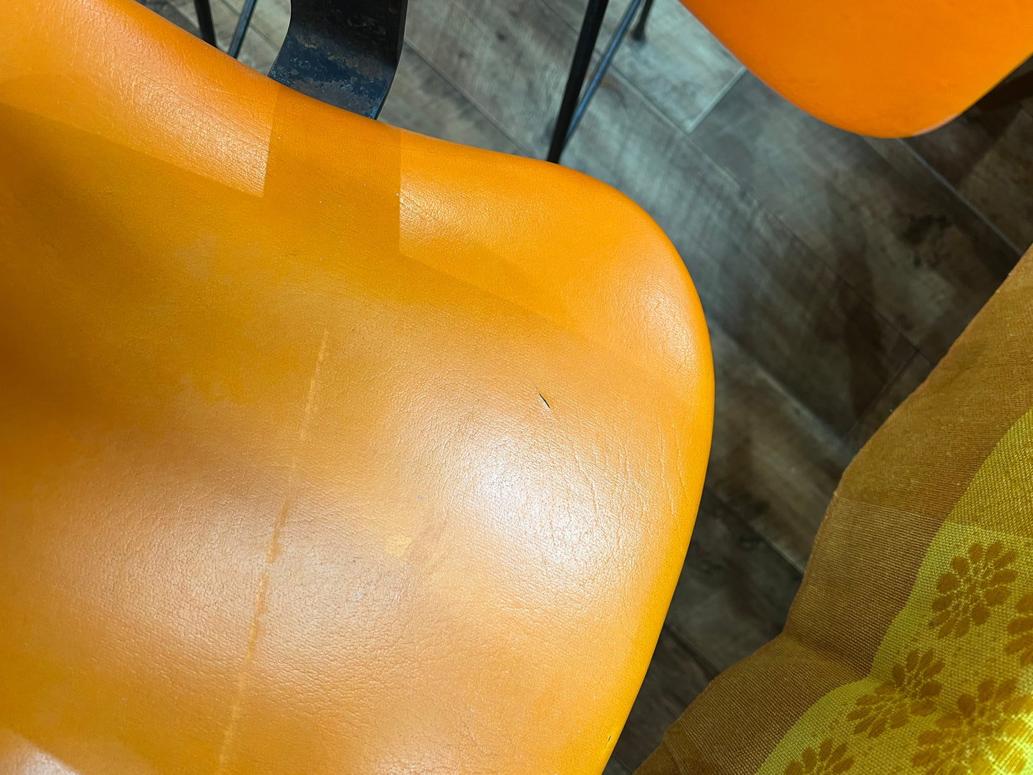 Orange Vinyl Bar Stools – Set of 3