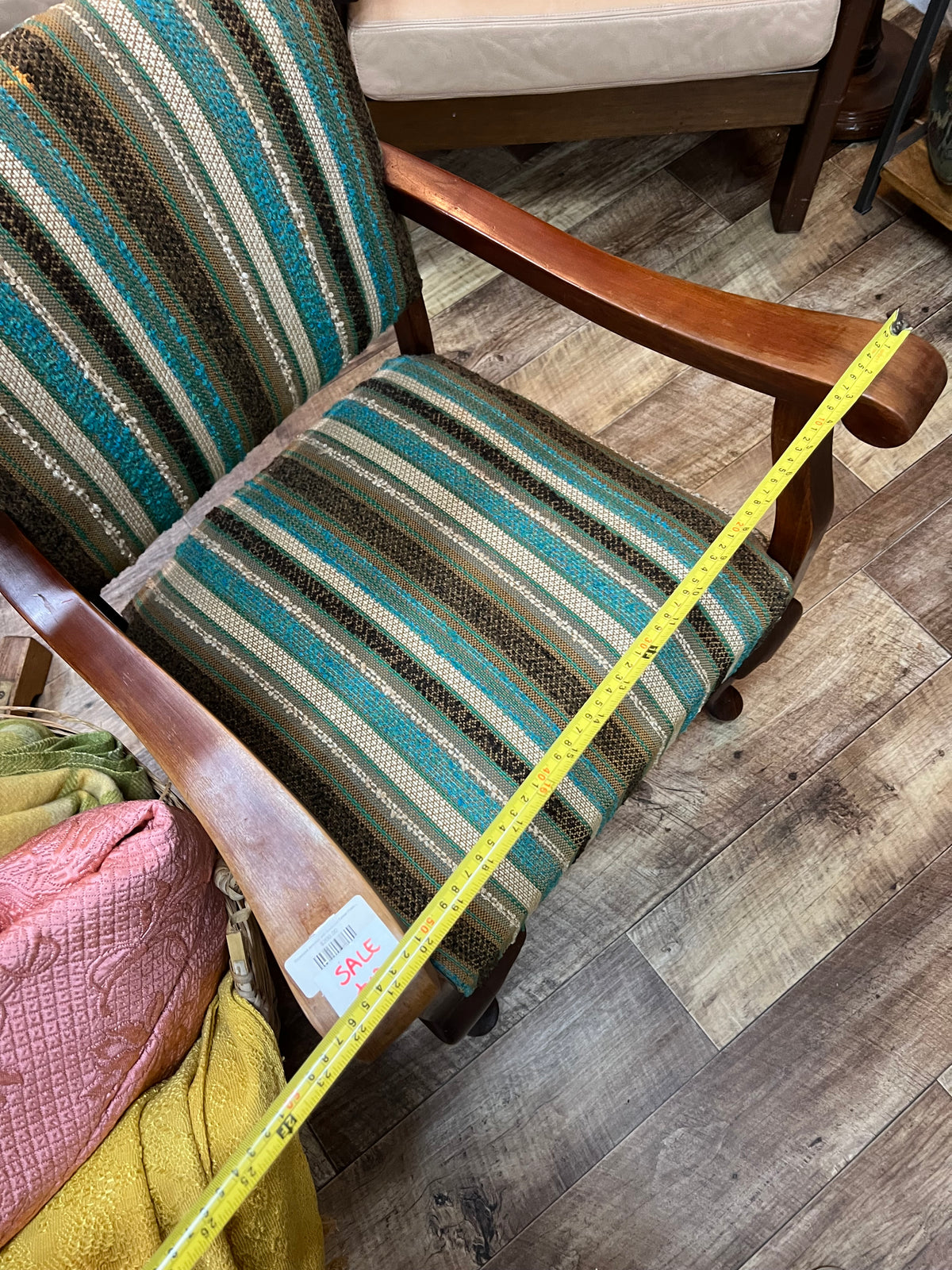 Vintage Blue Striped Timber Armchair