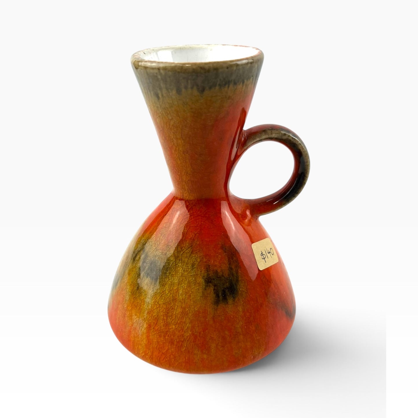 West German Pottery Orange & Brown handled Vase 483/74