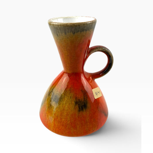 West German Pottery Orange & Brown handled Vase 483/74