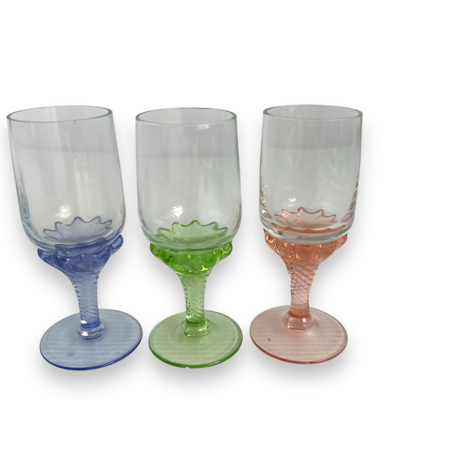 Set of 5 Vintage Dessert Wine Glasses | Coloured Glass Stemware