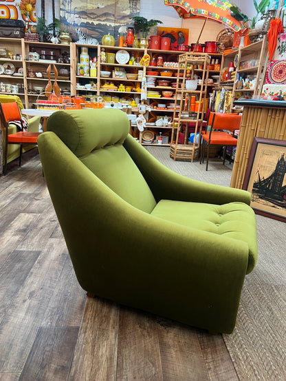 Dana Furniture Armchair | Olive Green Velour | Mid Century Modern Lounge Chair