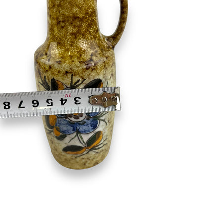 Ceramic vase with blue flower and handle by VEB Haldensleben